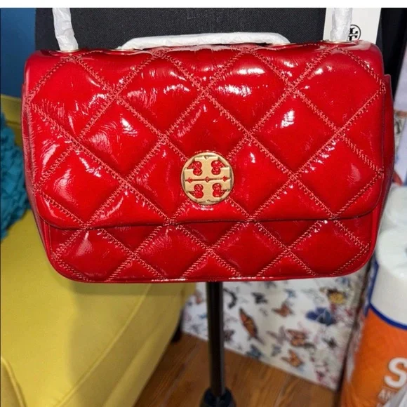 NWT Tory Burch Red Quilted Crossbody Small Leather Bag - Picture 5 of 16